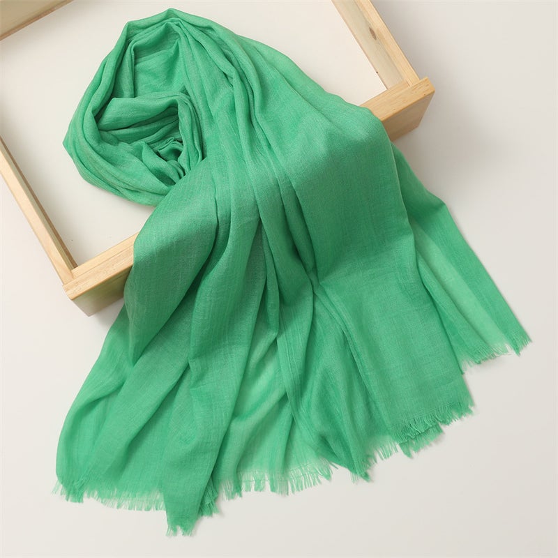 New Style Artistic and Fresh Silk Scarf, Cotton and Linen Headscarf for Women, Spring and Summer Solid Color Japanese and Korean Style Scarf, Sun Protection and Warm Shawl with Fringes - Image 1