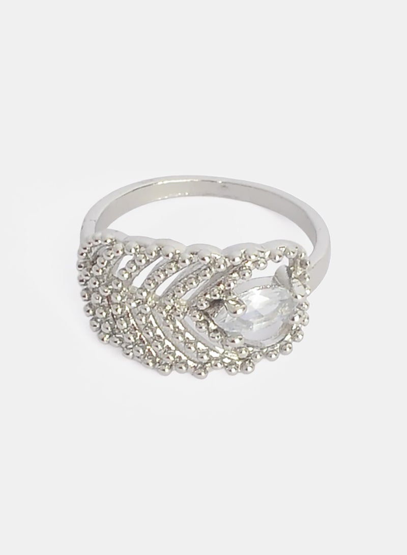 Akher el Ankoud Women'S Silver Ring With A Hollow Leaf Design, Set With A Side Stone And Embossed Engravings. - Image 3