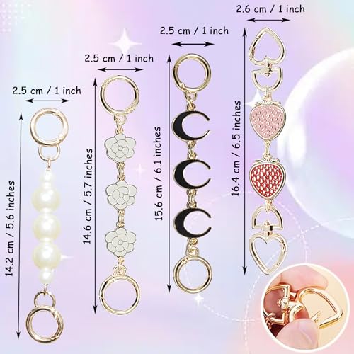 Chewarelly 4Pcs Purse chain Extender Bag Strap Extender Purse Strap Extension Replacement for Women, Girl Purse Bag Making Supplies(Moon, Strawberry, Flower, Pearl) - Image 2