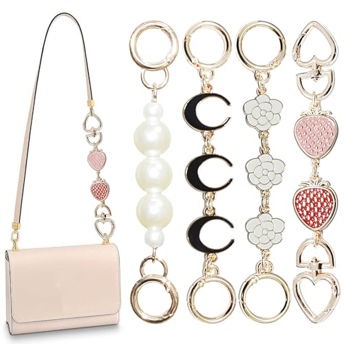 Chewarelly 4Pcs Purse chain Extender Bag Strap Extender Purse Strap Extension Replacement for Women, Girl Purse Bag Making Supplies(Moon, Strawberry, Flower, Pearl) - Image 1