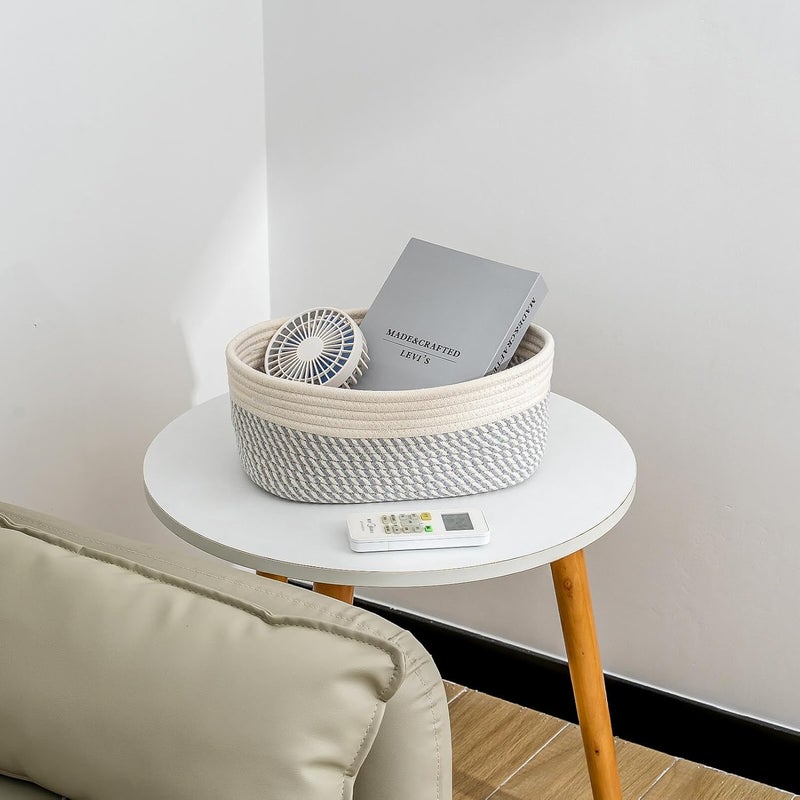 CubesLand Small Baskets, Storage Baskets for Organizing Shelves, Rectangular Woven Storage Basket Natural Cotton Rope Bins Closet Baby Nursery Empty Gifts Basket Off White/Mixed Gray - Image 2