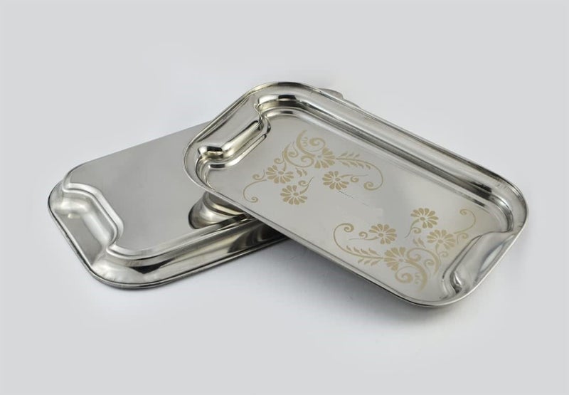 Nirvika Stainless Steel Serving Tray/Lemon Platter with Steel Finish, Rectangular Multipurpose Tray, Set of 2 … - Image 2