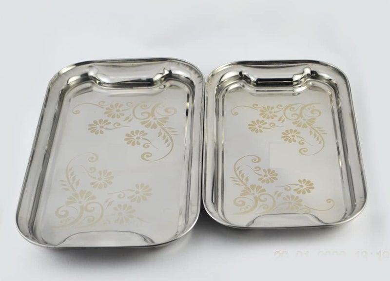 Nirvika Stainless Steel Serving Tray/Lemon Platter with Steel Finish, Rectangular Multipurpose Tray, Set of 2 … - Image 5