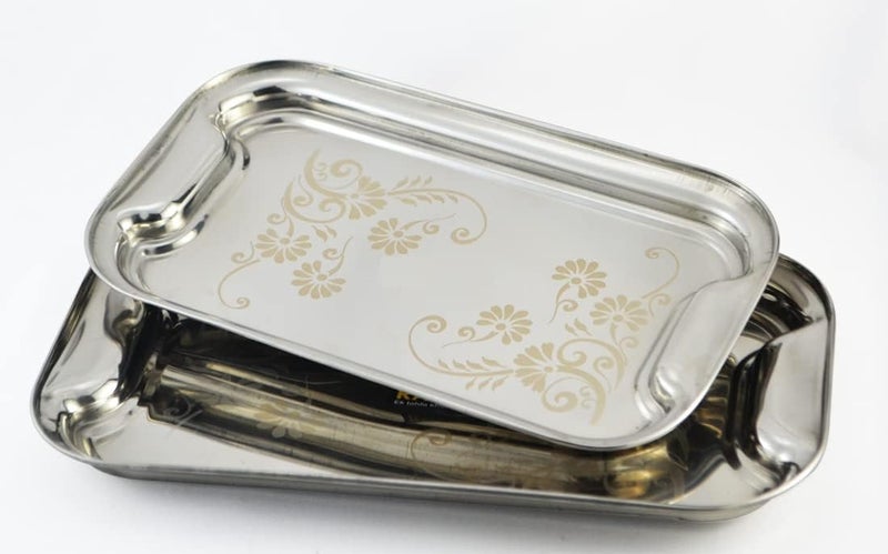 Nirvika Stainless Steel Serving Tray/Lemon Platter with Steel Finish, Rectangular Multipurpose Tray, Set of 2 … - Image 3