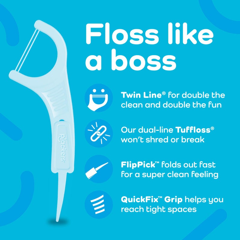 Plackers Twin-Line Dental Flossers, Advanced Whitening and Dual Action Flossing System, Easy Storage, Super Tuffloss, 2X The Clean, Cool Mint Flavor, 150 Count (Pack of 4) - Image 3