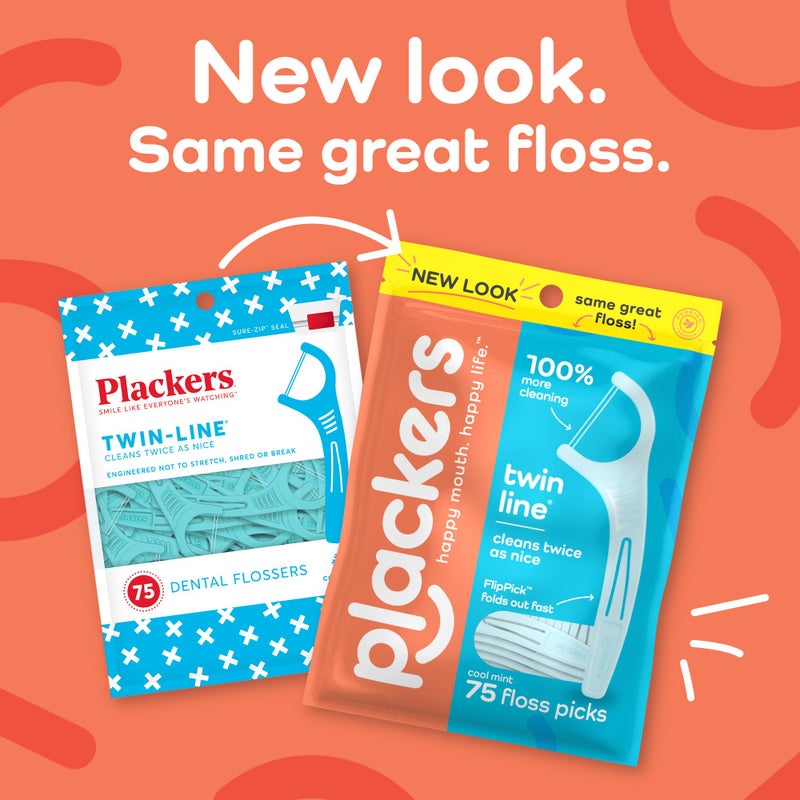 Plackers Twin-Line Dental Flossers, Advanced Whitening and Dual Action Flossing System, Easy Storage, Super Tuffloss, 2X The Clean, Cool Mint Flavor, 150 Count (Pack of 4) - Image 2