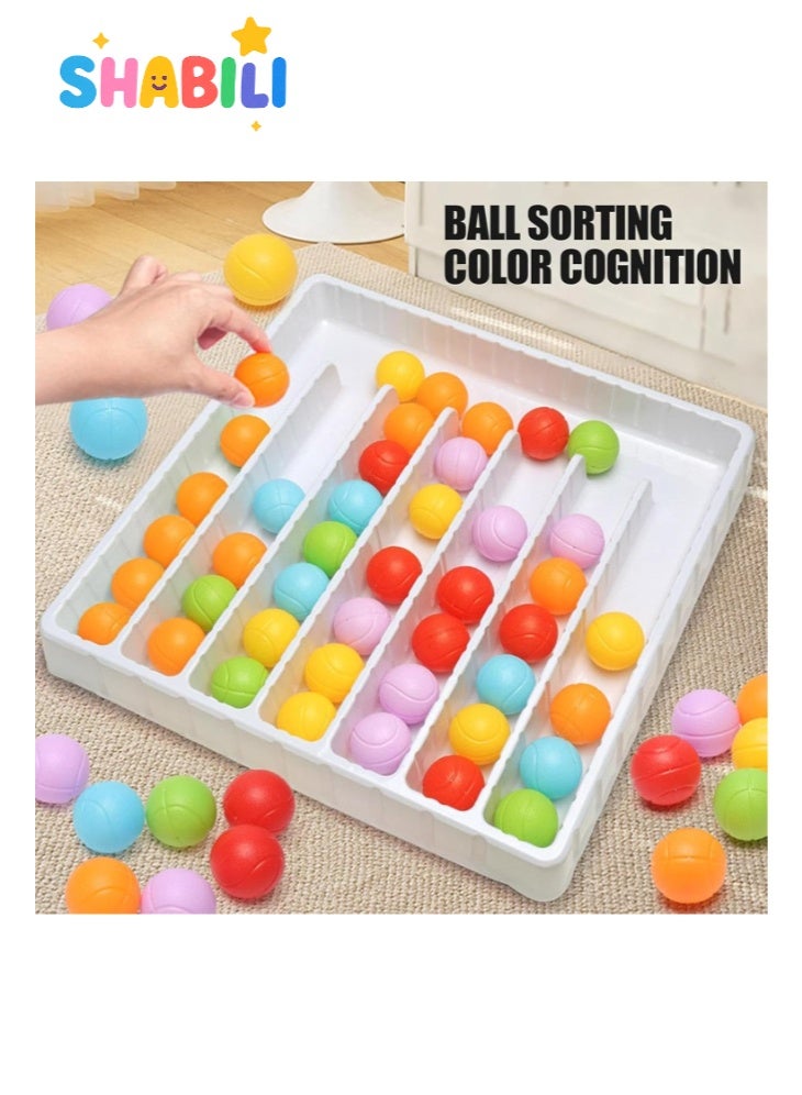 شبيلي لعبة كرات فرز الألوان بقوس قزح على طريقة مونتيسوري، لعبة لوحية للتصنيف والتكديس بكرات كبيرة 3.5 سم لتنمية المهارات الحركية الدقيقة والعد، لعبة تعليمية للأسرة والفصل للأطفال والبالغين - Image 2