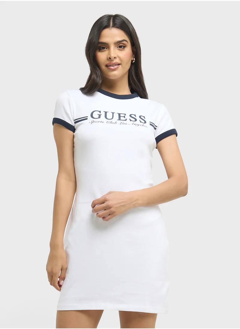 GUESS Logo Crew Neck Bodycon Dress