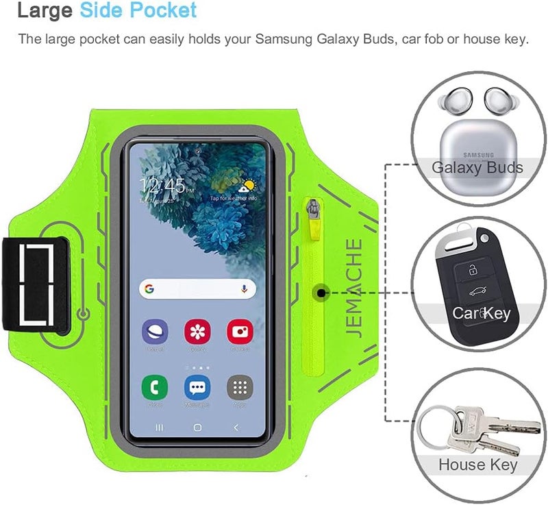 JEMACHE Armband for Samsung Galaxy S25 S24 S23 S22 S21 Ultra/Plus/FE, Gym Running Workouts Arm Band with Earbuds Holder (Green) - Image 5