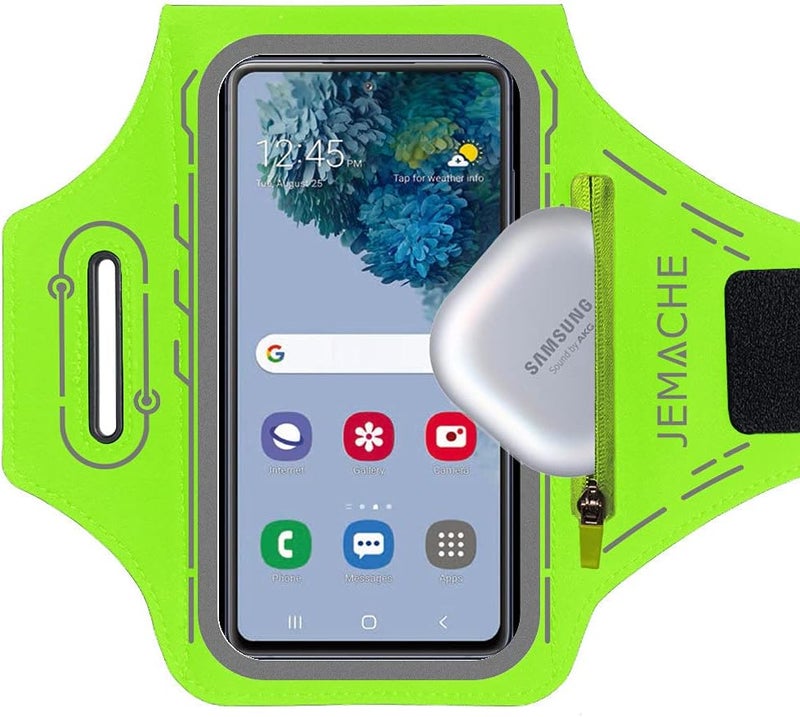 JEMACHE Armband for Samsung Galaxy S25 S24 S23 S22 S21 Ultra/Plus/FE, Gym Running Workouts Arm Band with Earbuds Holder (Green) - Image 1