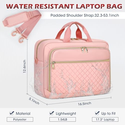 NEWHEY Laptop Bag 17.3 Inch Laptop Briefcase for Women Men Waterproof Shoulder Messenger Bag Large Computer Bag for Business Office Work College, Pink - Image 2