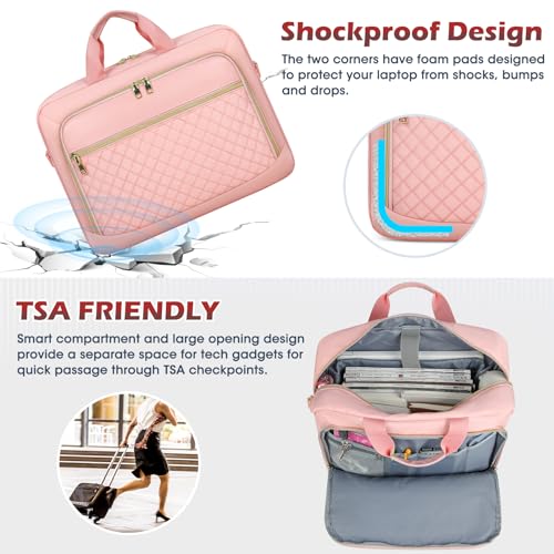NEWHEY Laptop Bag 17.3 Inch Laptop Briefcase for Women Men Waterproof Shoulder Messenger Bag Large Computer Bag for Business Office Work College, Pink - Image 4