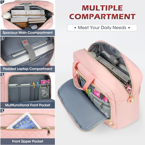 NEWHEY Laptop Bag 17.3 Inch Laptop Briefcase for Women Men Waterproof Shoulder Messenger Bag Large Computer Bag for Business Office Work College, Pink - Image 3