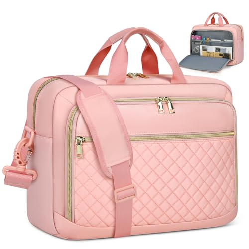 NEWHEY Laptop Bag 17.3 Inch Laptop Briefcase for Women Men Waterproof Shoulder Messenger Bag Large Computer Bag for Business Office Work College, Pink - Image 1