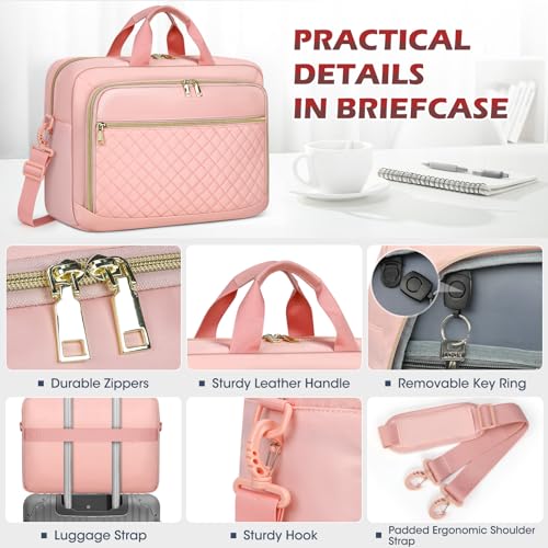 NEWHEY Laptop Bag 17.3 Inch Laptop Briefcase for Women Men Waterproof Shoulder Messenger Bag Large Computer Bag for Business Office Work College, Pink - Image 5