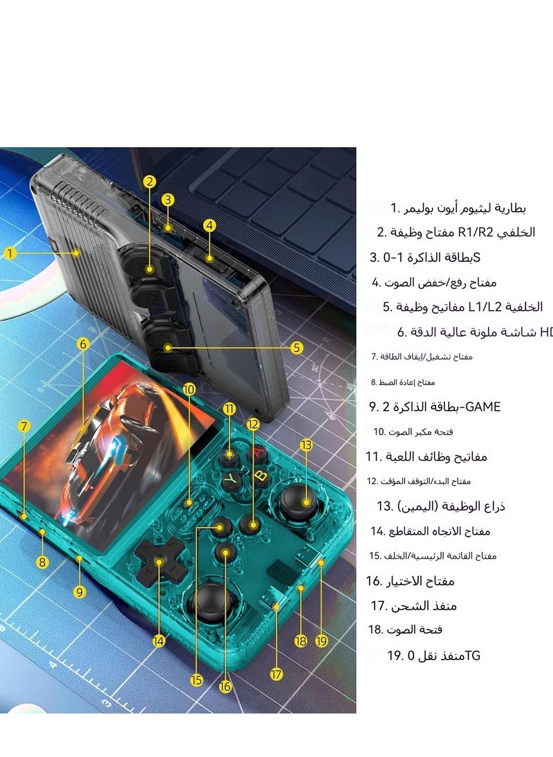 بينو - جهاز ألعاب محمول R36S بتصميم كلاسيكي، شاشة عالية الدقة 3.5 بوصة، ذراعي تحكم ثلاثية الأبعاد، 11 محاكيًا، 64 جيجابايت، 15000 لعبة - Image 1