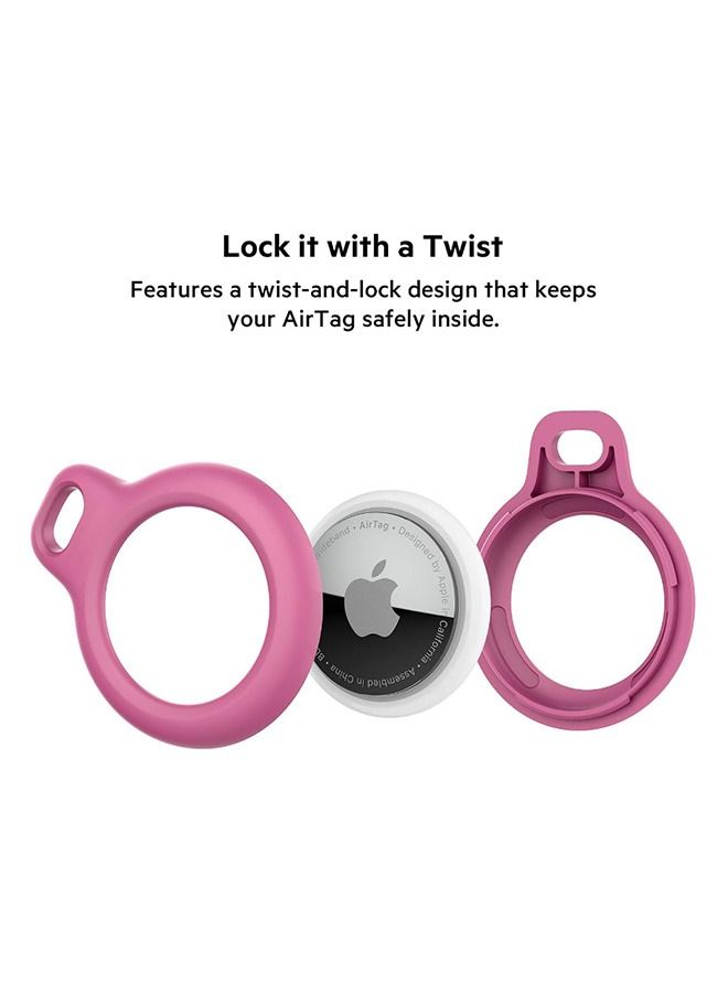 Pink Protection Case Cover for Apple Airtag, 360 Fully Body Anti Scratch Waterproof AirTag Protective Shell with Keychain, Dog Collar Keys Buckle Holder with Braided Rope