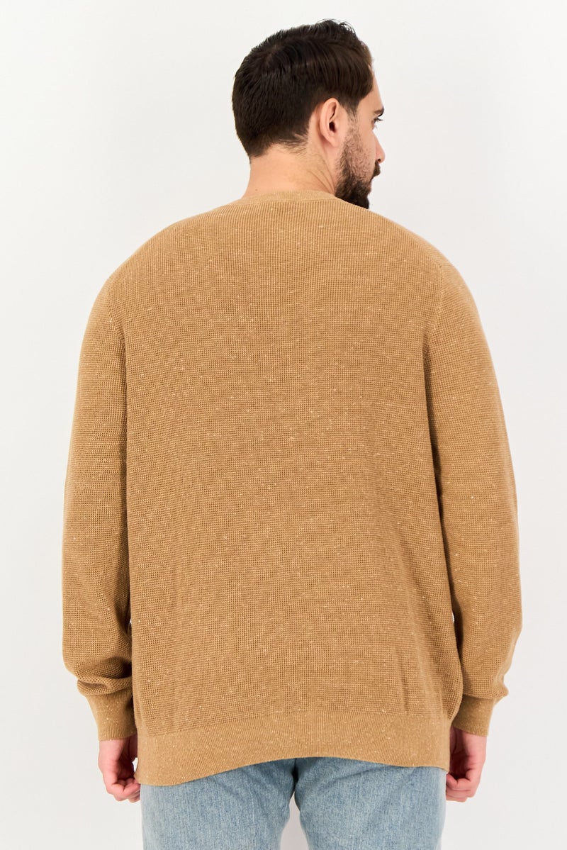 Celio Men Crew Neck Textured Long Sleeve Sweater, Brown - Image 4