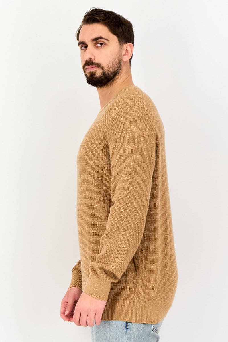 Celio Men Crew Neck Textured Long Sleeve Sweater, Brown - Image 2