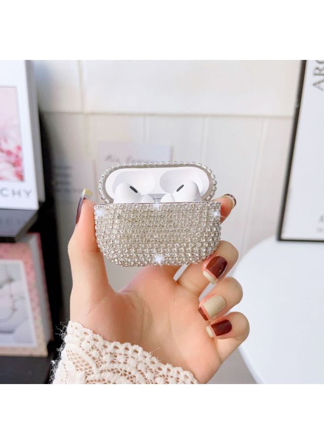 Generic - Suitable For Apple Airpods Pro2 Headset Rhinestone Pro2 Chain Drill Storage Box Diamond Bluetooth Headset-Color:White-Applicable Model:Airpods Pro2 - Image 1