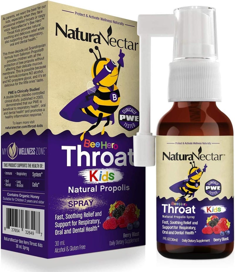 NaturaNectar NaturaNectar - BeeHero Brazilian Bee Propolis Throat Spray - Throat Relief for Kids - for Comfort and Protection - Exclusive Berry Blast Flavor (1 Pack, 1 Fl Oz) 