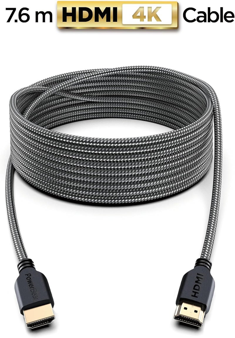 PowerBear 4K HDMI Cable 25 ft | Long Hdmi Cable, Braided Nylon & Gold Connectors, 4K @ 60Hz, Ultra HD, 2K, 1080P, ARC & CL3 Rated | for Laptop, Monitor, PS5, PS4, Xbox One, Fire TV, & More - Image 2