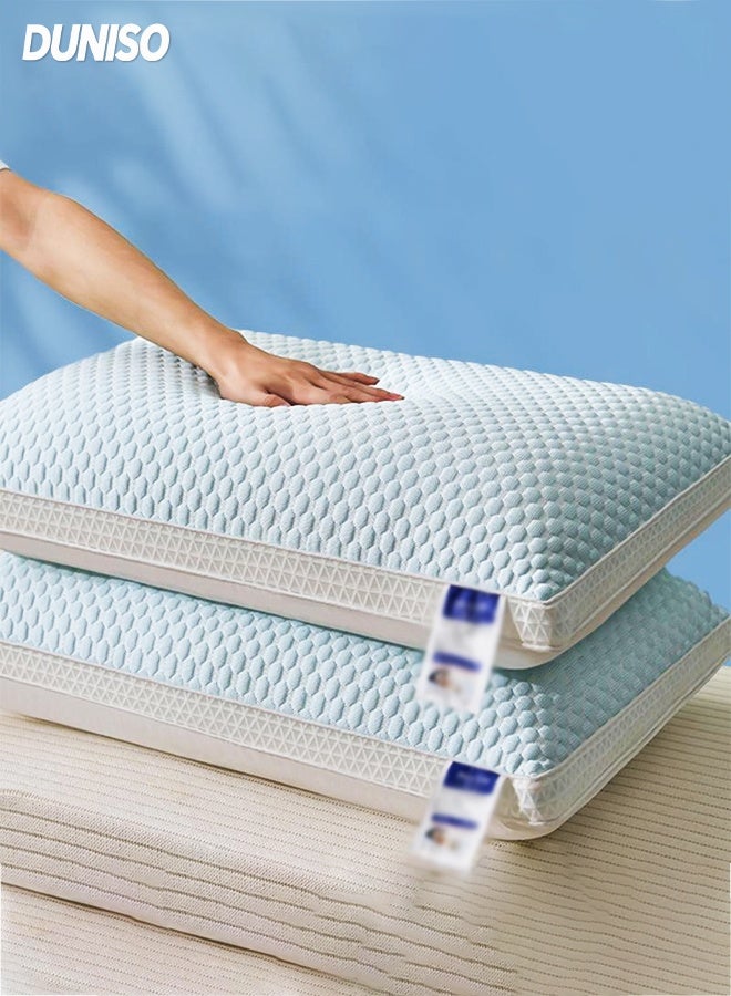 DUNISO 1 Pair of Ergonomically Comfortable Sleep Pillows Medium Support Comfortable Hollowfibre Pillow Breathable Washable 3D Structured Massage Granule Pillow for Neck, Back, Side Sleepers - Image 1