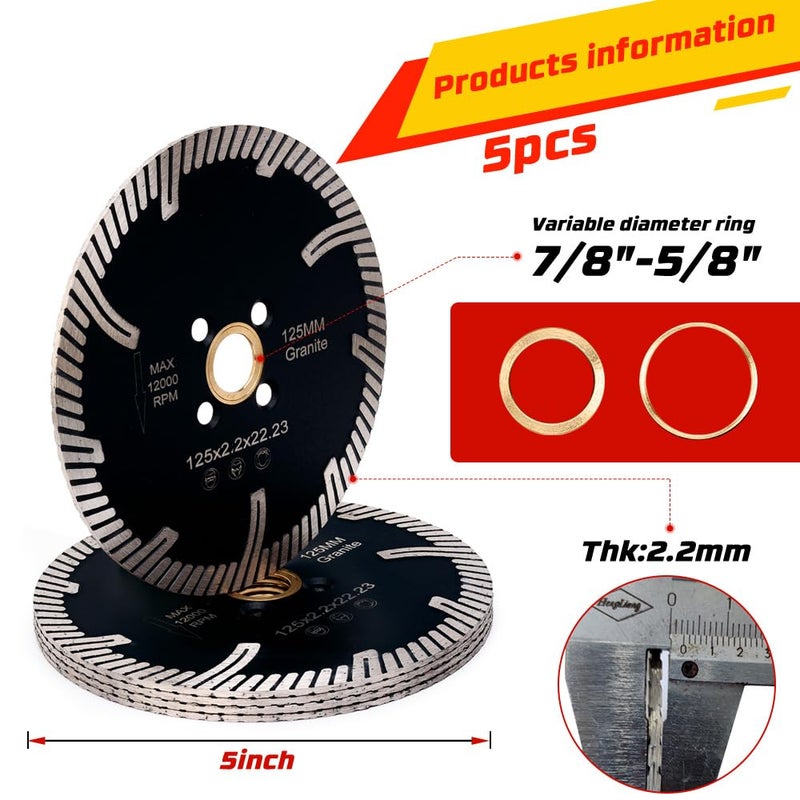 Casaverde 5Pcs/Lot Diamond Blade 5" Turbo Granite Blade - Image 5