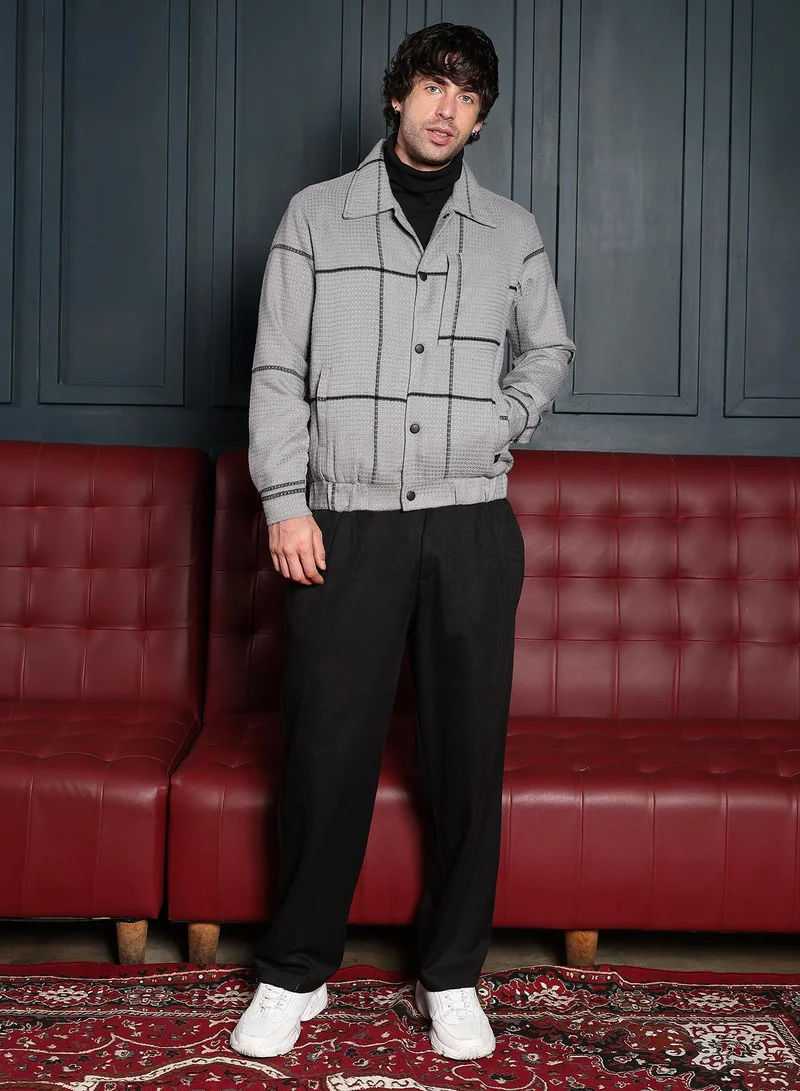 CAHOOT  Men's Coin Grey Waffle-Grid Utility Bomber Jacket for Men | Best Price UAE