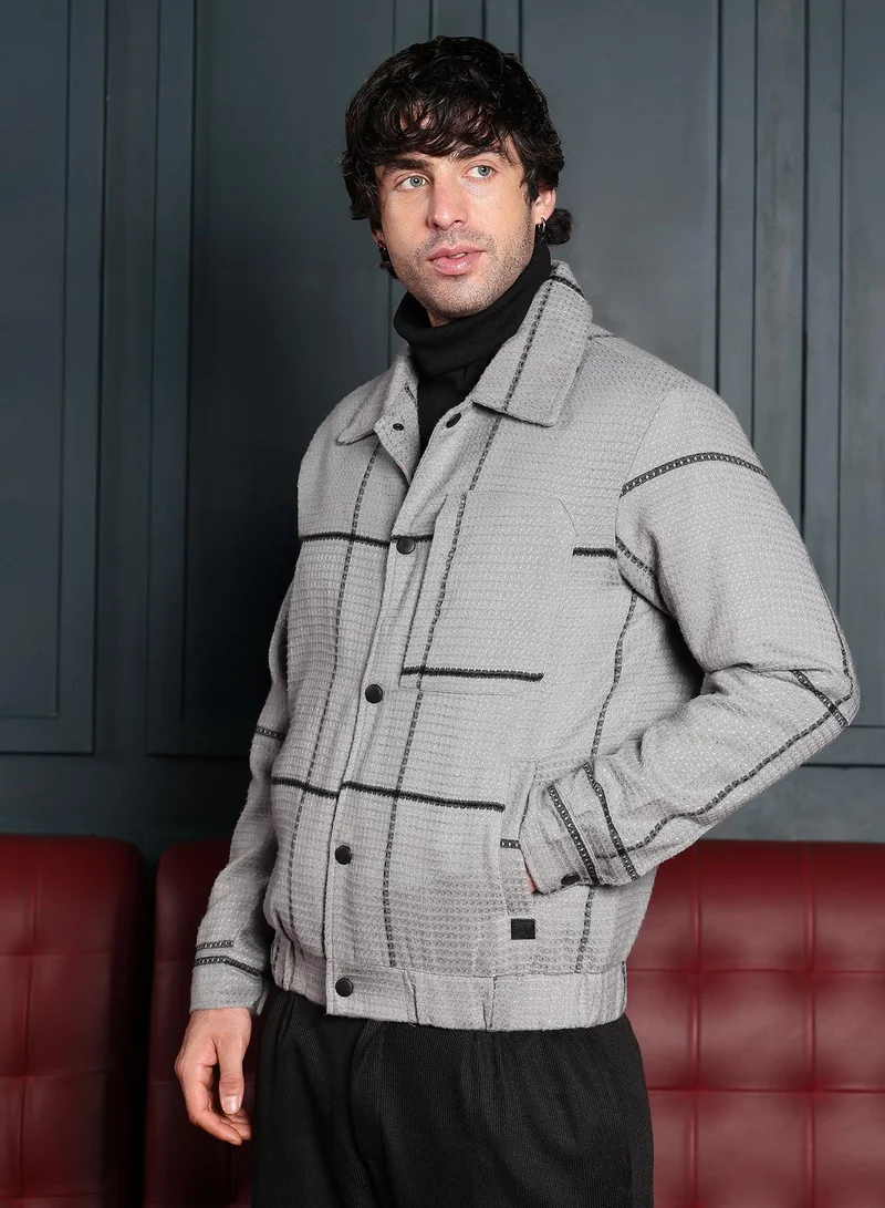 CAHOOT  Men's Coin Grey Waffle-Grid Utility Bomber Jacket for Men | Best Price UAE
