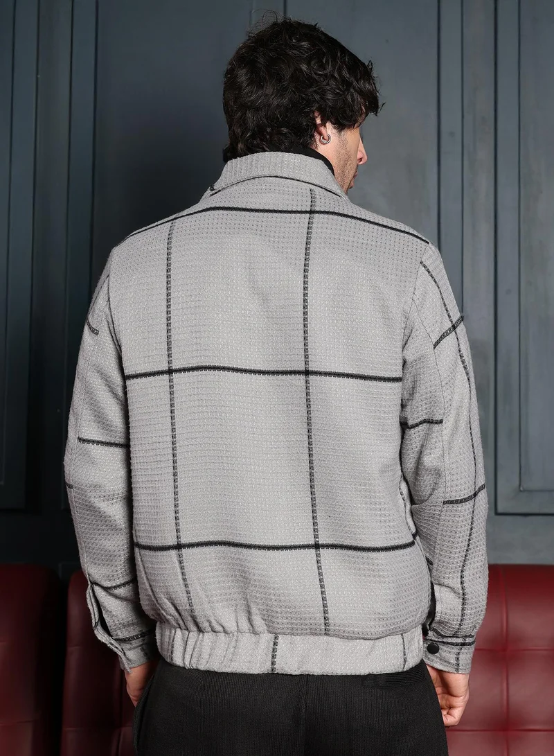CAHOOT  Men's Coin Grey Waffle-Grid Utility Bomber Jacket for Men | Best Price UAE