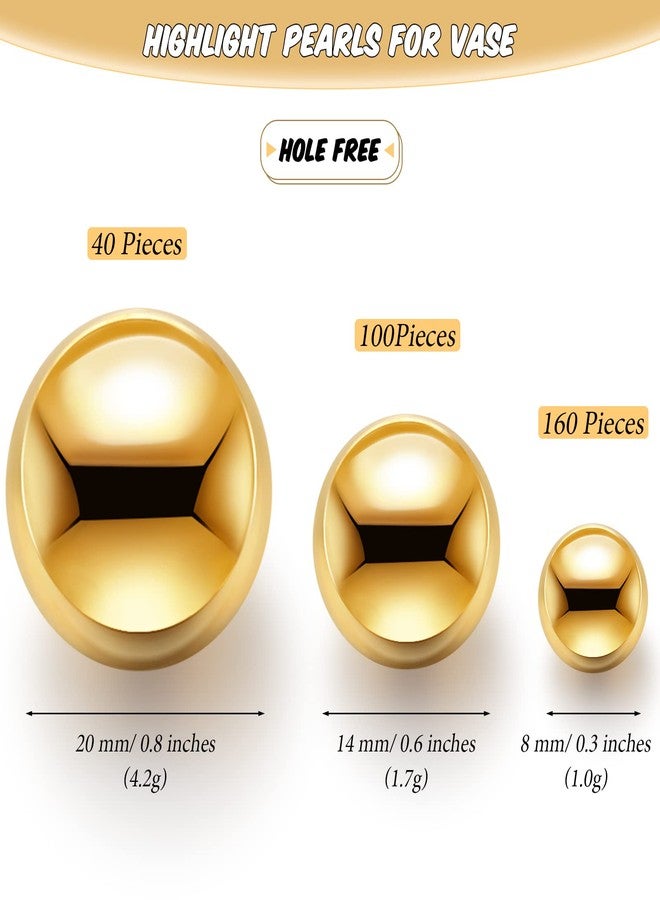 Junkin Christmas Vase Filler Faux Pearls Vase Makeup Beads Bulk No Hole Gloss Pearl Beads Mixed Sizes Round Pearls for Wedding Home Table Birthday Decoration, 8/14/20 mm(Gold) - Image 2