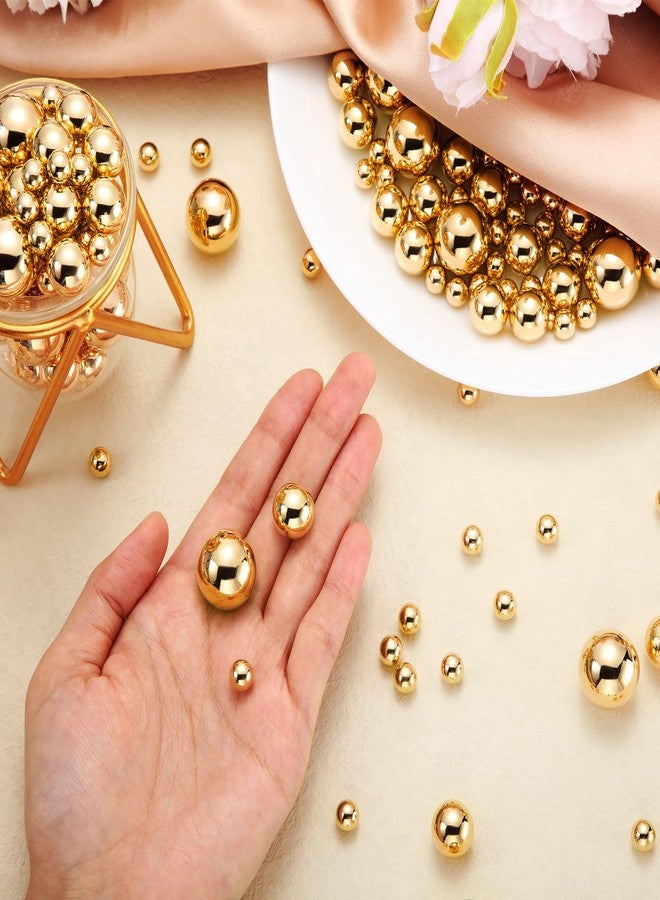 Junkin Christmas Vase Filler Faux Pearls Vase Makeup Beads Bulk No Hole Gloss Pearl Beads Mixed Sizes Round Pearls for Wedding Home Table Birthday Decoration, 8/14/20 mm(Gold) - Image 3