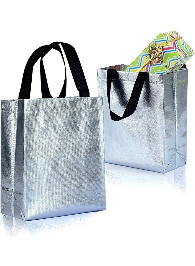 Drapme Small Size Pack of 30 Pcs Glossy Metallic Laminated Non-Woven Reusable Eco-Friendly Party Return Gift Bags (Silver) (Small 9.5x10x4 Inch) - Image 1