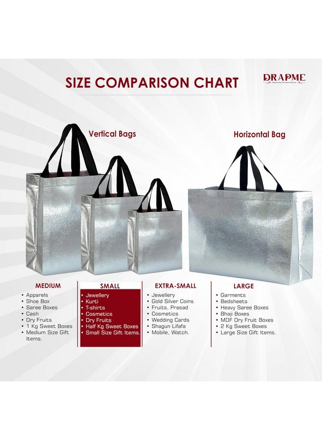 Drapme Small Size Pack of 30 Pcs Glossy Metallic Laminated Non-Woven Reusable Eco-Friendly Party Return Gift Bags (Silver) (Small 9.5x10x4 Inch) - Image 3