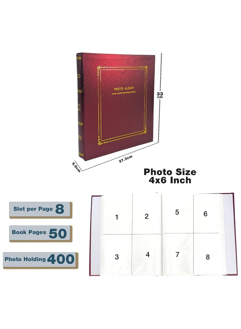 Decorhills Decorhills Photo Album Scrapbook with Slip in Cover, Premium Photo Organizer for Family, Weddings, Travel, and Special Memories, 8 Slots x 50 Pages, 400 Photo Slots, Photo Size 4x6 Inch - Mehroon  - Image 2