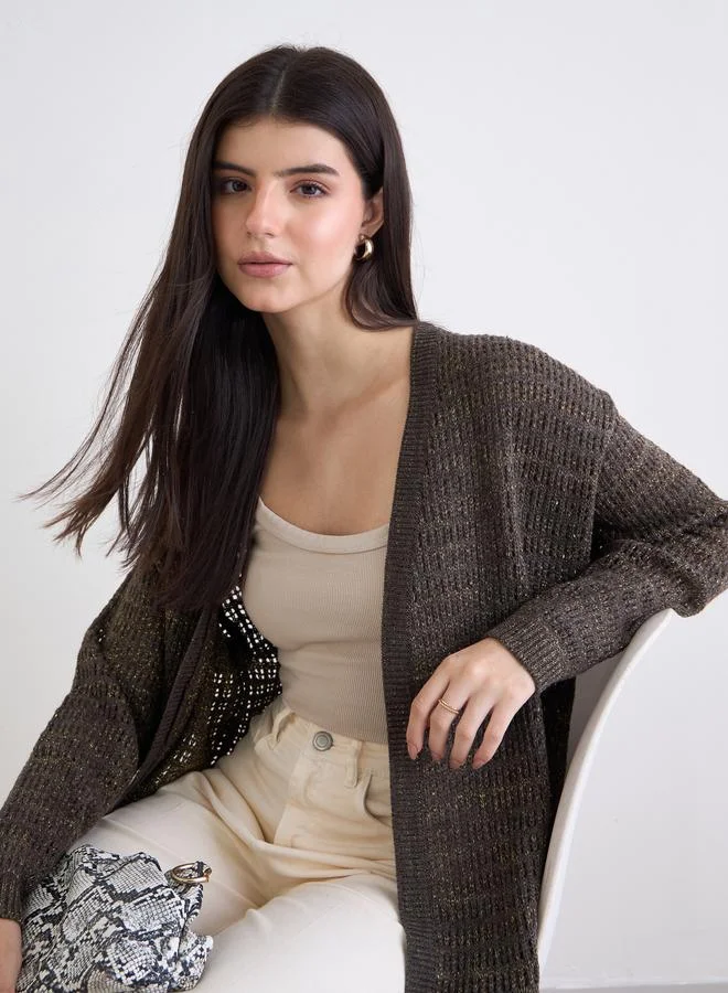 Styli Brown Knitted Longline Cardigan