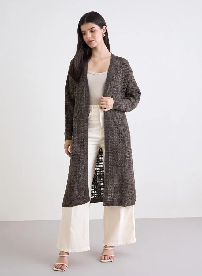 Styli Styli Brown Knitted Longline Cardigan
