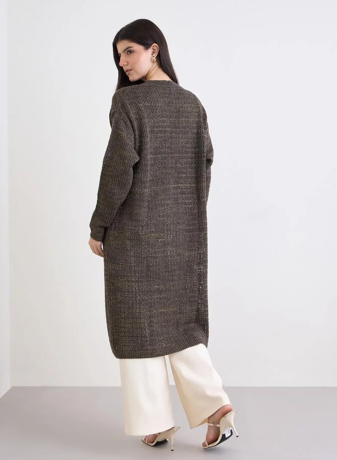 Styli Styli Brown Knitted Longline Cardigan