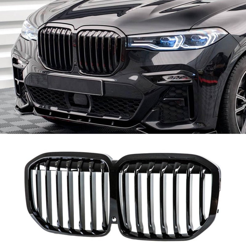 شبكة أمامية بديلة MAXDOM تناسب BMW 2019-2022 X7 G07 باللون الأسود اللامع بشريحة واحدة من ABS