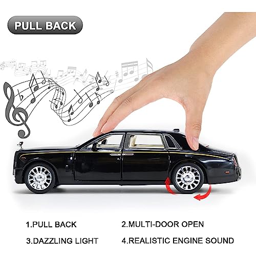 Coelon Kids Metal 1:32 Diecast Car Modal RR Phantom Car Zinc Alloy Pull Back car with Openable Doors Sound and Light (Silver) - Image 3