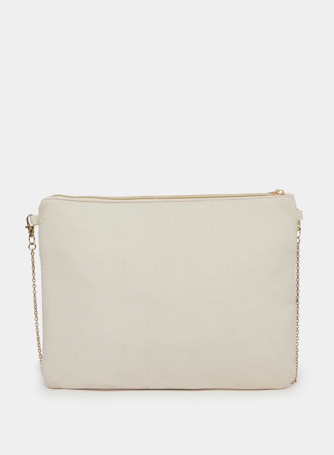 ستايلي حقيبة كلتش قطنية مطرزة بشراريب