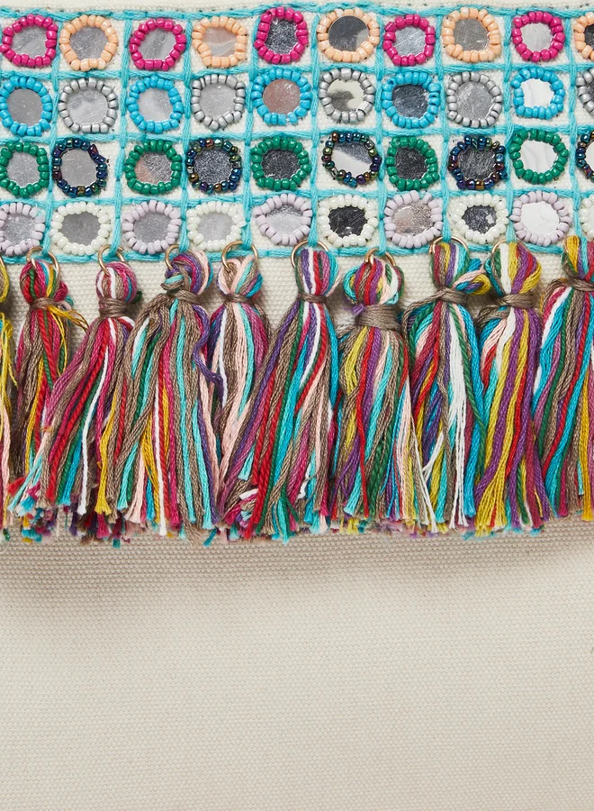 Styli Styli Embroidered Cotton Clutch with Tassels