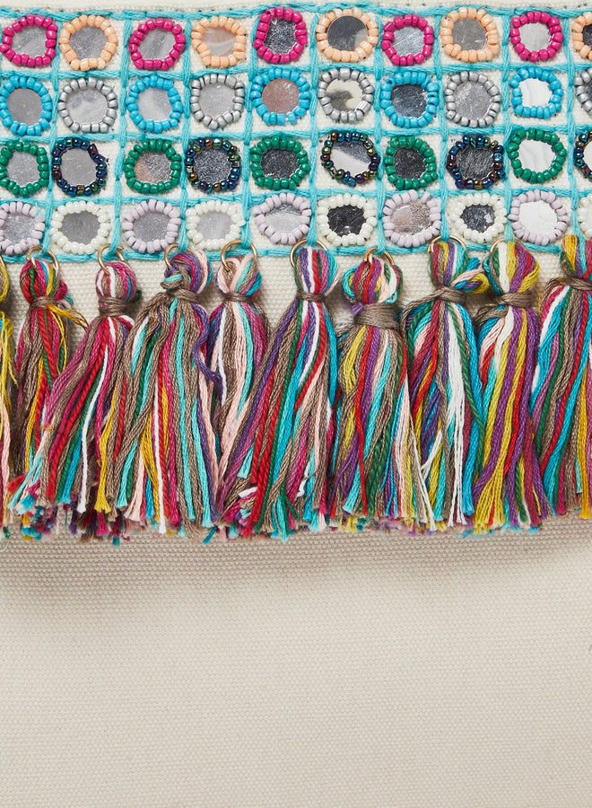 Styli Embroidered Cotton Clutch with Tassels - Image 3