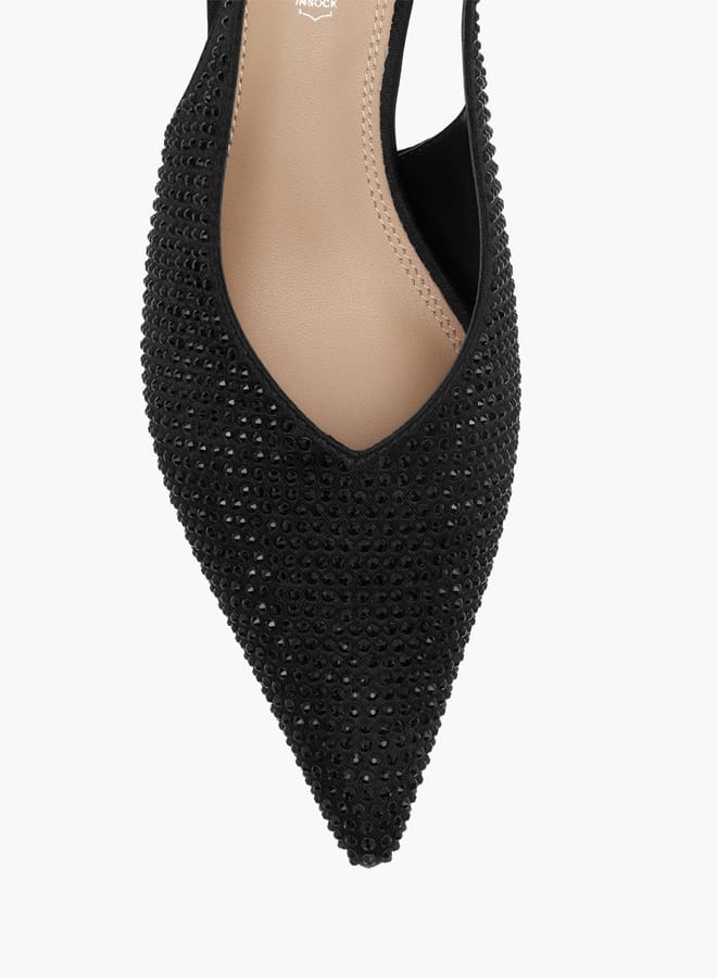 Paprika Women Embellished Pointed Toe Slingback Shoes with Kitten Heels  - Image 4
