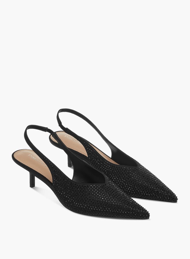 Paprika Women Embellished Pointed Toe Slingback Shoes with Kitten Heels  - Image 1