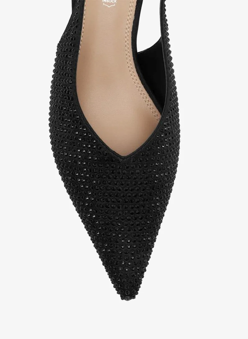 Paprika BLACK Women Embellished Pointed Toe Slingback Shoes with Kitten Heels Ramadan Collection for Women | Best Price UAE