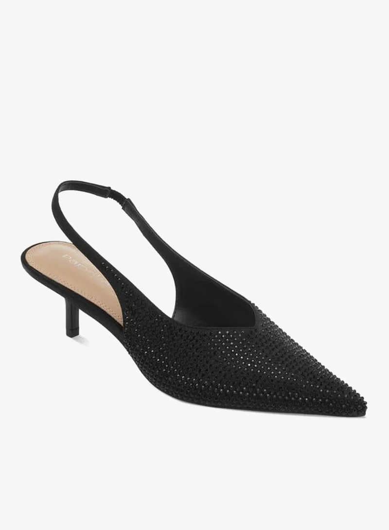 Women Embellished Pointed Toe Slingback Shoes with Kitten Heels Ramadan Collection