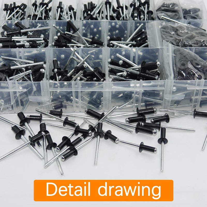 AvrestYPT 900 Pcs Black Pop Rivets Assortment Kit with Washers, SAE Aluminum Blind Rivets, 14 Sizes Metal Pop Rivet Assortment for Metal Furniture, Automotive(3/32" 1/8" 5/32" 3/16" 1/4") - Image 5