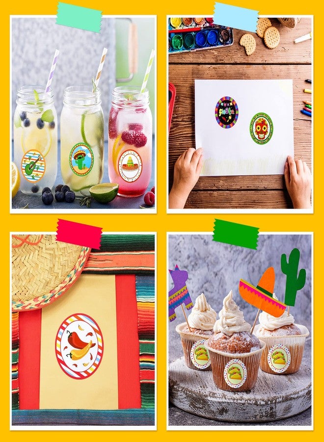 Teling 500 Pcs Cinco De Mayo Stickers Mexican Taco Cactus Guitar Fiesta Stickers Mexican Party Favors Round Circle Labels with 8 Patterns for Cinco De Mayo(Novel Style) - Image 4